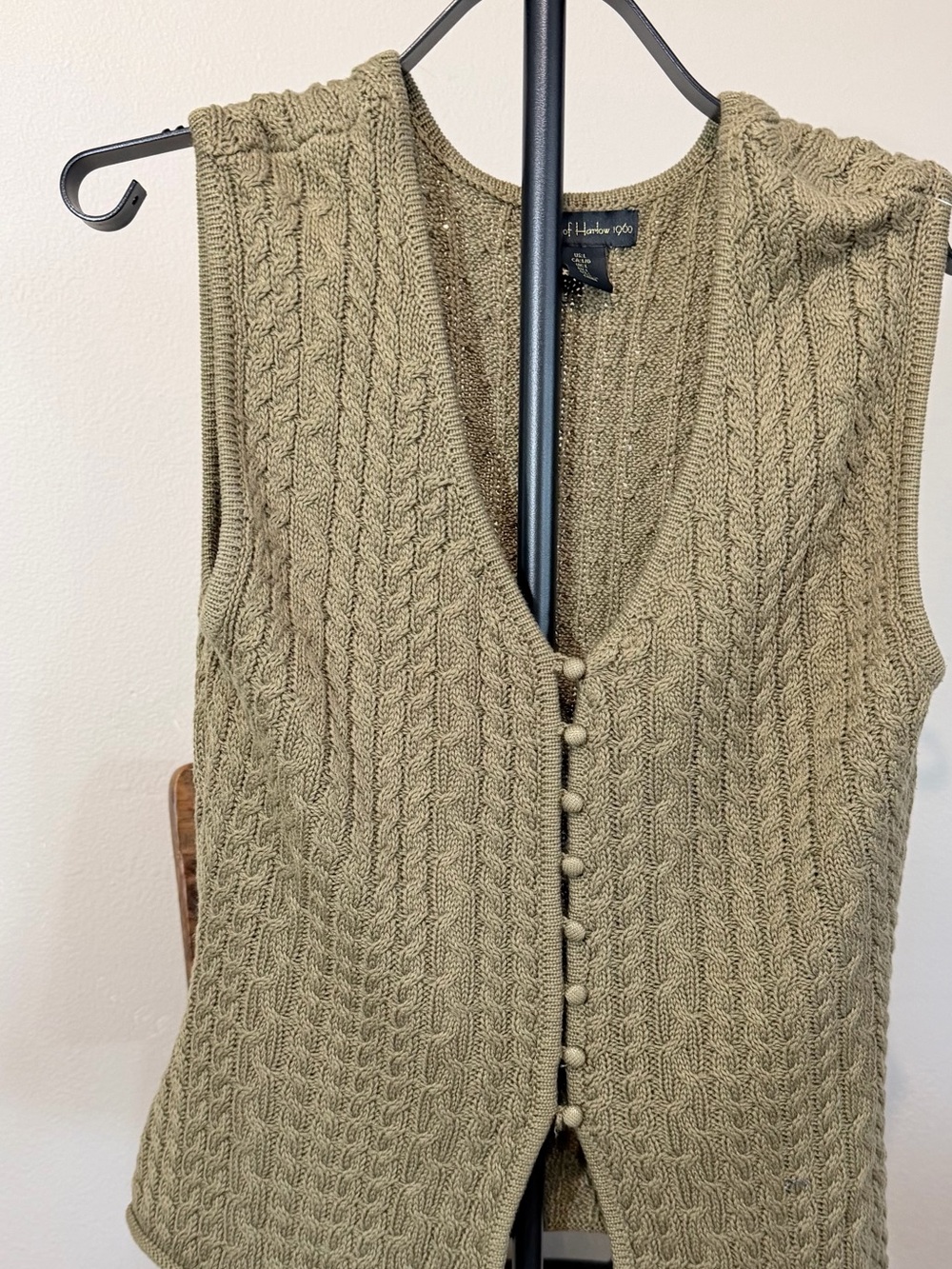 House of Harlow 1960 Women's Cable-Knit Sweater Vest in Olive Green, Size L